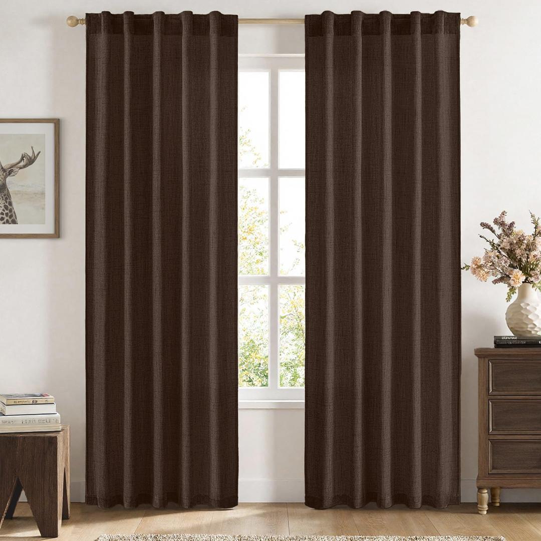 MIULEE Faux Linen Curtains 84 Inch Length 2 Panels Natural Semi Sheer Curtain with Back Tab Rod Pocket, Light Filtering Window Privacy Burlap Drapes for Living Room Bedroom 42W x 84L Brown
