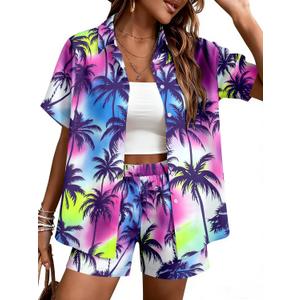 UNIQUEONE Hawaiian Outfits for Women: 2 Piece Hawaiian Luau Outfits Tropical Floral Print Beach Vacation Sets, Size: Medium