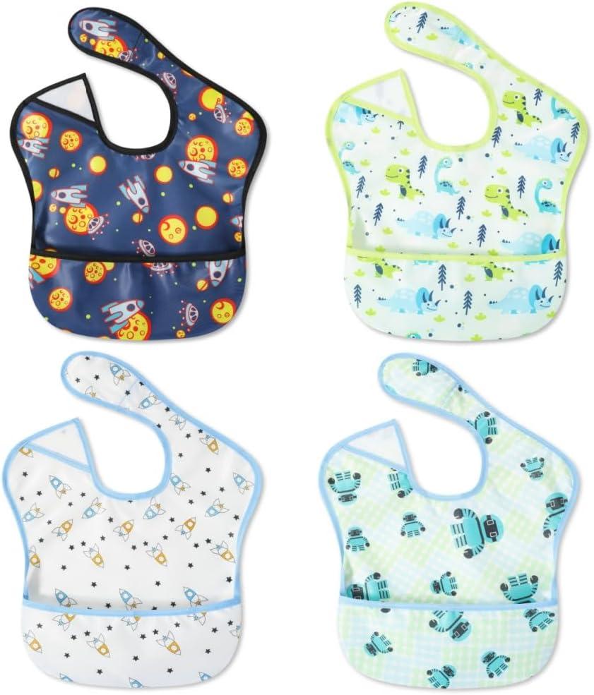 Baby bibs Waterproof Toddler bib - Feeding bib with Pocket for Infant Boy Girl Washable 6-36M (4pack, Color27)