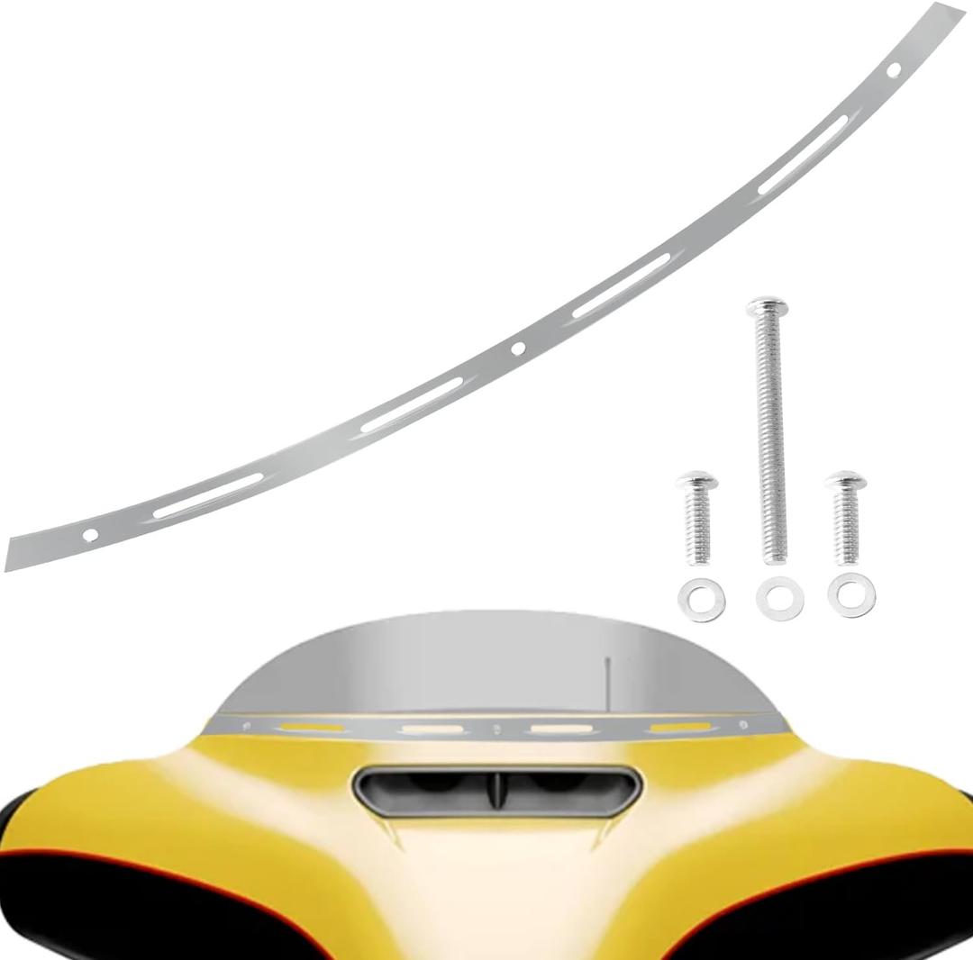 Polished Windshield Trim Chrome CNC Cut Compatible for Harley Davidson Touring 2014-2024 Street Glide Electra Glide Ultra Limited Tri Glide