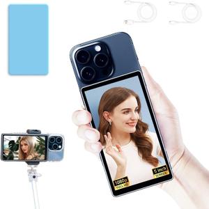 CP5 lite Selfie Monitor Screen iPhone 1080P Wireless Recording, 5 Magnetic Phone Vlog Selfie Monitor Screen Using Phone Rear Camera for TikTok,Compatible with iOS Android (Blue Case)