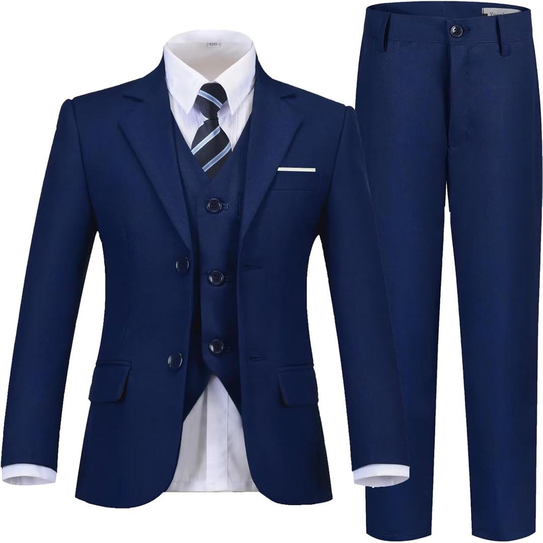 Boys Suit Kids Suits Tuxedo for Boys Toddler Vest Pants Set Ring Bearer Outfit Dress Clothes (12 Years, 5pc-navy Blue)