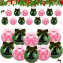 Threehoney 24 Pcs 3.15 Inch/80MM Christmas Witch Ball Ornaments for Tree Glittering Pink and Green Witch Bow Hanging Baubles Ball Christmas Tree Decor Home Xmas Holiday Party Decoration Supplies