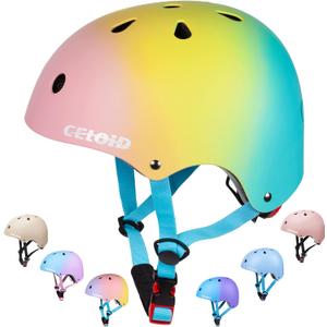 Kids Bike Helmet,Toddler Skateboard Helmets for Ages 2-3-5-8-14 Years Boys GirlsAdjustable Multi-Sport Bicycle Skateboarding Football Roller Skating Scooter Rollerblade Balance Bike Helmet (Pink-blue)