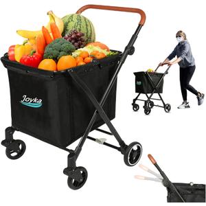 Foldable Shopping Cart 85 Liters Grocery Cart Utility Cart Shoping Trolleys with Larger Capacity Rolling Front Swivel Wheels Height Adjustable Slider for Office Shopping Picnic Groceries Laundry