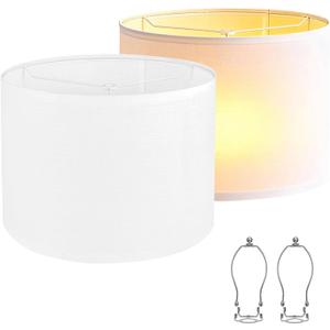 Lampshades Set of 2, 11.6" Top x 12.6" Bottom x 10" High, Drum Lamp shadesMedium Lamp shade, Beige Lampshade Natural Linen Hand Crafted, see installation video here