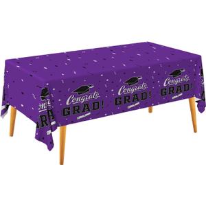 Graduation Party Decorations, Gongrats Grad Tablecover for Graduation Party Supplies, 3 pcs Purple Table Cloths, 54"x108"