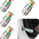 4 PCS Car Tire Pressure Monitor Valve Stem Caps, 2.4Bar 36PSI Tire Pressure Monitor Sensor Indicator, 3 Color Eye Alert Tire Pressure Monitor Valve Caps with Pressure Gauge, Fit for Most Cars (Silver)