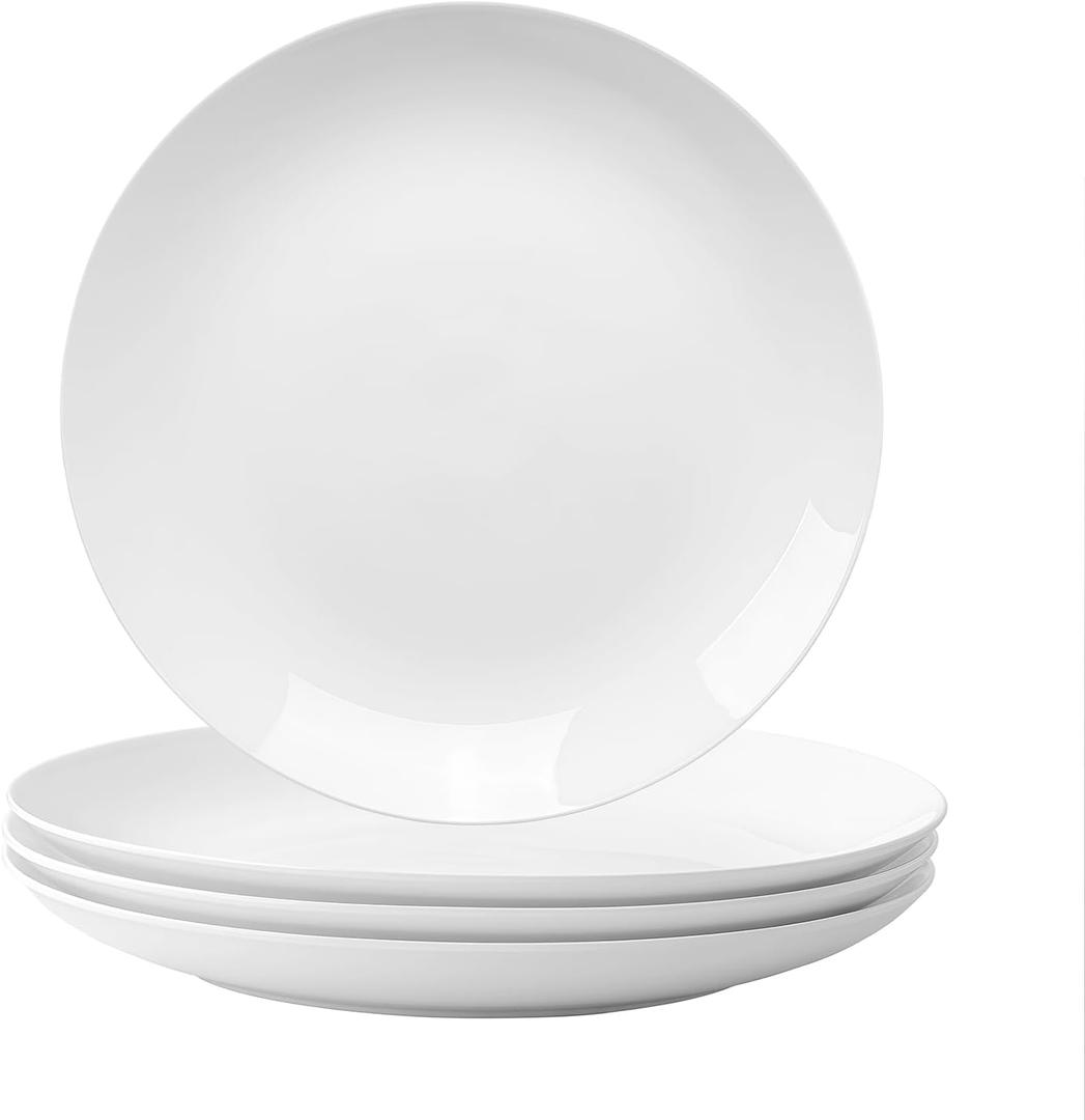 White Dinner Plates Set of 4, 11 Inch Ceramic Plates  White Porcelain Dinner Plates for Kitchen, Serving & Everyday Use, Microwave & Dishwasher Safe