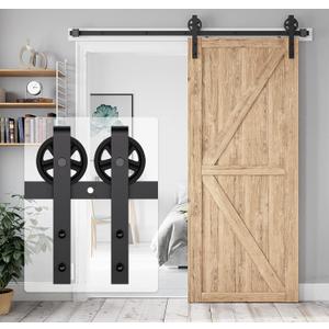 6FT Heavy Duty Barn Door Hardware Kit, Sliding Barn Door Hardware Kit for Wood Single Barn Door, Fit 1 3/8-1 3/4" Thickness & 36" Wide Door Panel, Black, Industrial Big Wheel J Hangers