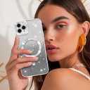 NITITOP Compatible with iPhone 11 Pro Case Cute Clear Glitter [Compatible for MagSafe] Sparkle Bling Magnetic Plating Heart Girl Women Electroplated Frame Camera Protection Back Cover - Silver