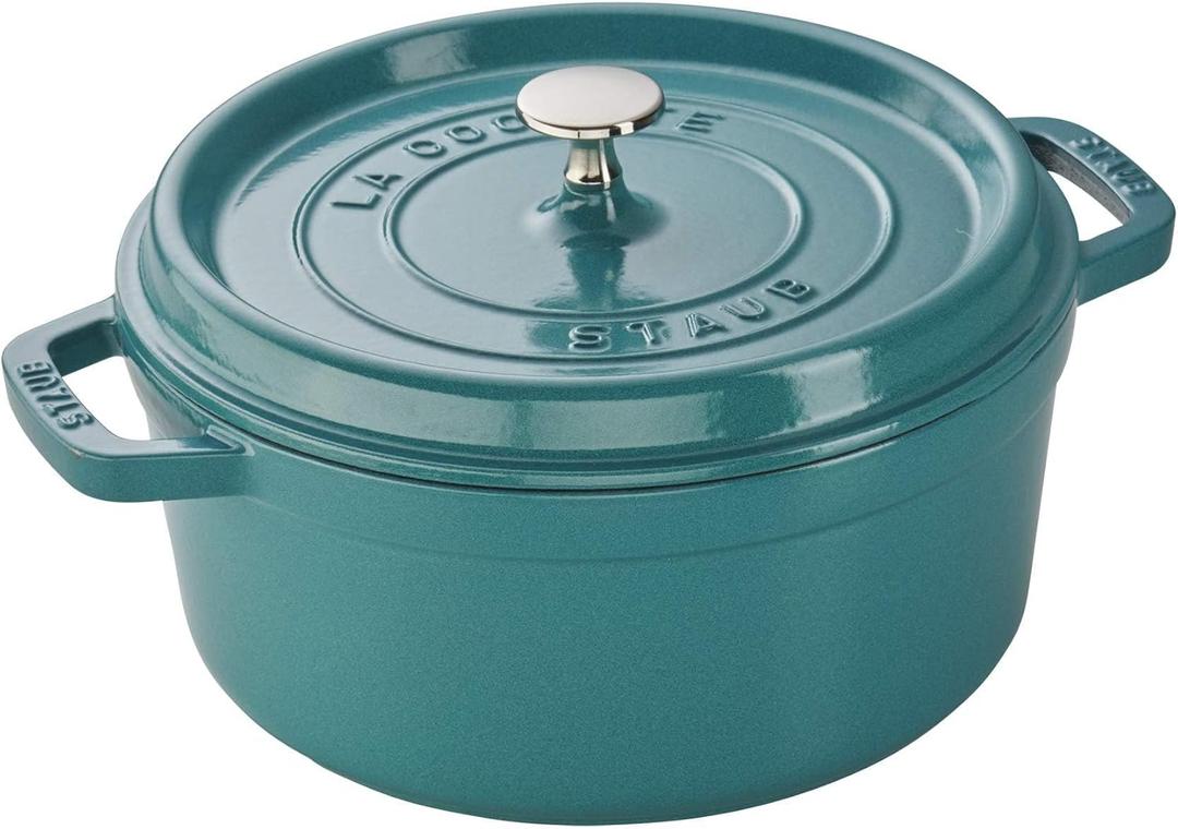 Staub Cast Iron 4-qt Round Cocotte - Turquoise, Made in France
