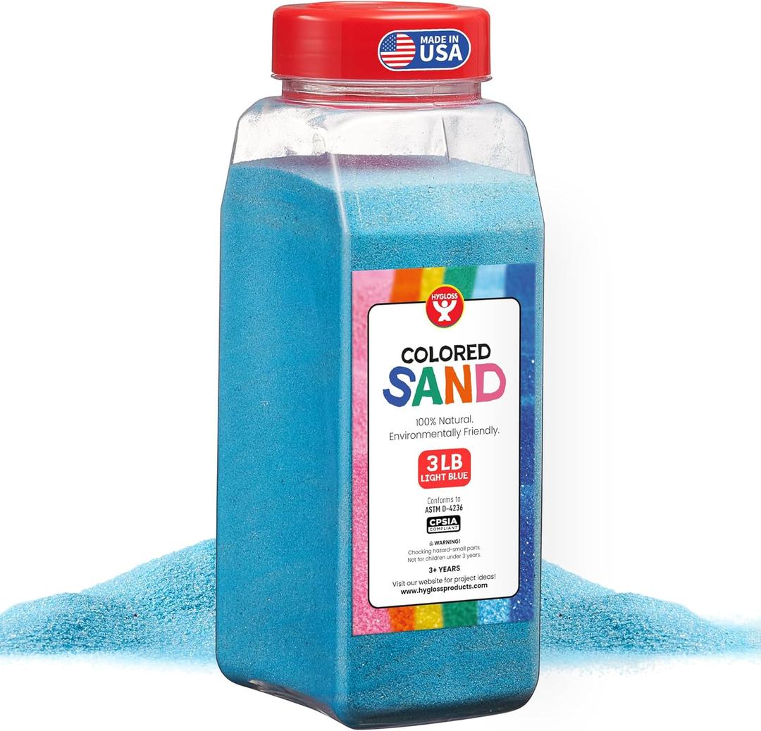 Hygloss Colored Sand for Crafts 3 lb Bottle, Light Blue Vibrant Colorful Fine Sensory Play Sand Art Kits for Kids Classroom Activities for Children 3 4 5 6 7 8 9 10 11 12 Safe for Ages 3+