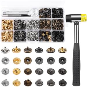 TLKKUE 120 Sets Snap Fasteners Kit, 10mm Snap Buttons with Rubber Hammer, 6 Color Metal Snap Buttons Press Studs with 4 Setting Tools, Snaps for Fabric, Clothes, Jackets, Jeans Wears, Bags, Leather