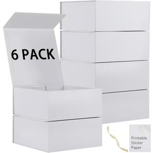 6 Pack White Gift Boxes With Lids,9x9x4 Inch Bridesmaid Proposal Box And Printable Stickers,Proposal Boxes With Ribbon For Wedding, Packaging, Present, Birthday