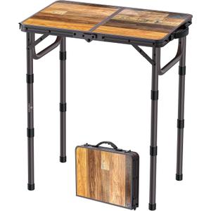 FUNYKICH 2ft Small Folding Camping Table(22.8'' Lx15.7'' W), 3 Height Adjustable Portable Picnic Table, Lightweight Aluminum Outdoor Table with Carry Handle for Camping, BBQ, Beach, Picnic, Brown