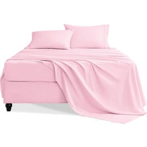 Queen Sheet Set, 4 Pieces Hotel Luxury Soft Microfiber Queen Bed Sheets Set, Up to 16" Deep Pockets, Oeko-Tex Sheets with Elastic, Breathable, Wrinkle Free (Light Pink, Queen)