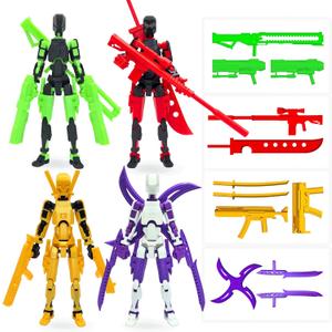 4-Pack T13 Action Figure Set,7 Inch Multi-Colored Titan 13 Robot, Dummy 13, 3D Printed Lucky 13 Robo for Collectors Desktop Decorations (Assembly Completed)