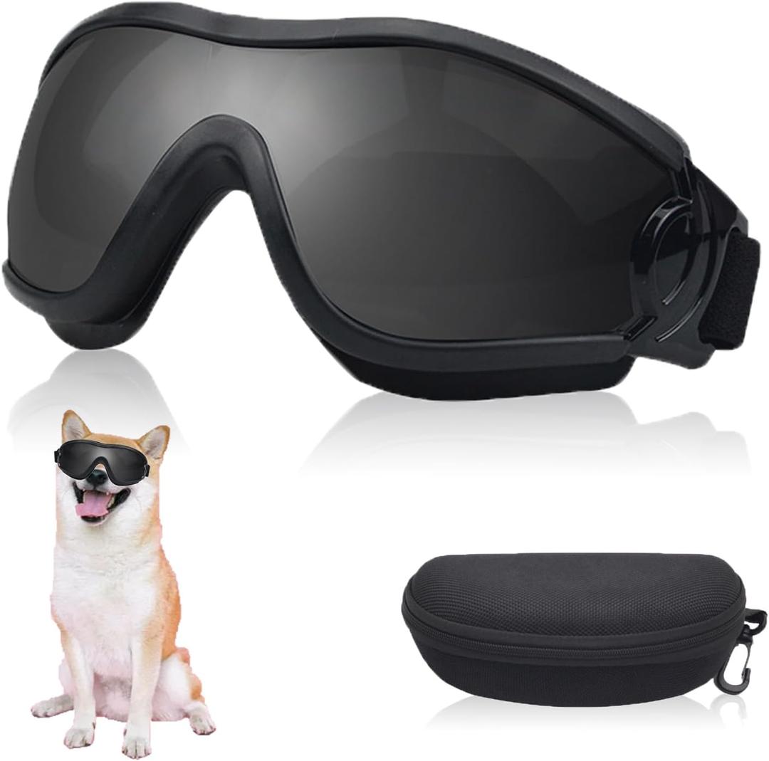 Dog Sunglasses Pet Goggles for Medium Large UV Protection Wind Protection Dust Protection Adjustable Strap Dog Glasses Suitable for Snow Beach Motorcycle (Black frame black lens)