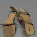 Reitoye Womens Heels Square Open Toe Chunky High Heels Strappy Ankle Strap Heeled Sandals for Women Dress Party Wedding (10, Gold)