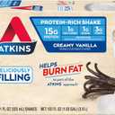 Atkins Creamy Vanilla High Protein Shake, 15g Protein, Low Glycemic, Low Carb and Low Sugar Shakes, Keto Friendly, 12 Vanilla Flavored Protein Shakes (EXP 07/17/26)