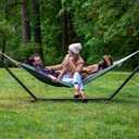 SUNCREAT Hammocks Extra Large Double Hammock with 12 ft Stand, 475lbs Capacity, Outdoor Portable Hammock with Hardwood Spreader Bar, Extra Large Pillow, Gray Green