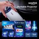 [Built-in App & 2026 Upgraded] Mini Projector with WiFi 6 and Bluetooth 5.4 | Support 4K 1080P Auto Keystone 180 Rotatable Projector Portable Compatibile with HDMI/TV Stick/Memory Stick/Laptop, White