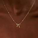 Christmas Gifts Stocking Stuffers for Women Dainty Bow Necklace 14K Gold Plated Cute Choker Small Pendant Charm Necklaces Teen Gift Trendy Stuff Personalized Jewelry