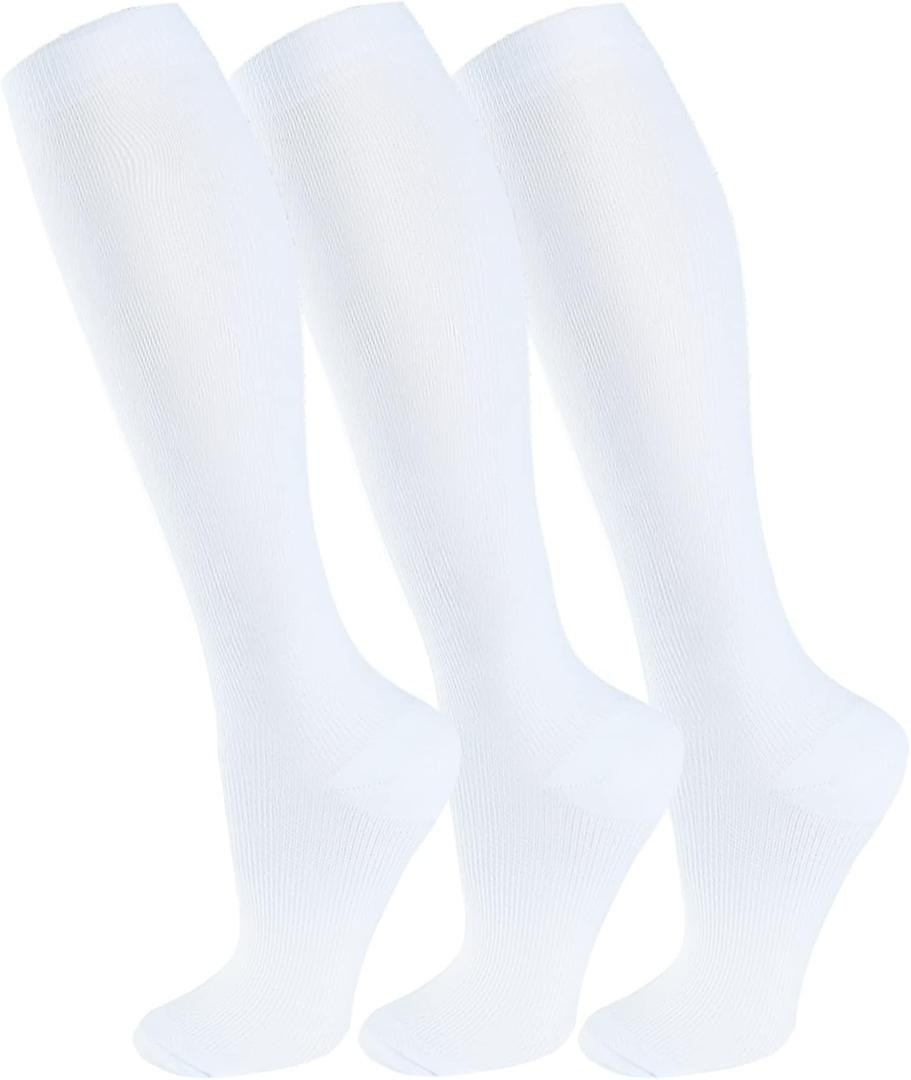 FuelMeFoot 3 Pack Copper Compression Socks - Compression Socks Women & Men Circulation - Best for Medical,Running,Athletic (White, XL)