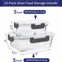 MFY 10-Pack Glass Storage Containers with Lids, Glass Meal Prep Containers Set, Airtight Lunch Containers with Lids, Microwave, Oven, Freezer and Dishwasher Safe, Gray, 15.4 inches x 7 inches x 7 inches