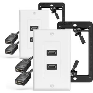VCELINK HDMI Wall Plate, 2 Pack 4K HDMI Outlet Wall Plate with Low Voltage Mounting Bracket, Supports 4K@60 Hz HDR ARC, HDMI Wall Plate Pass Through for Home Theater (2-Port)