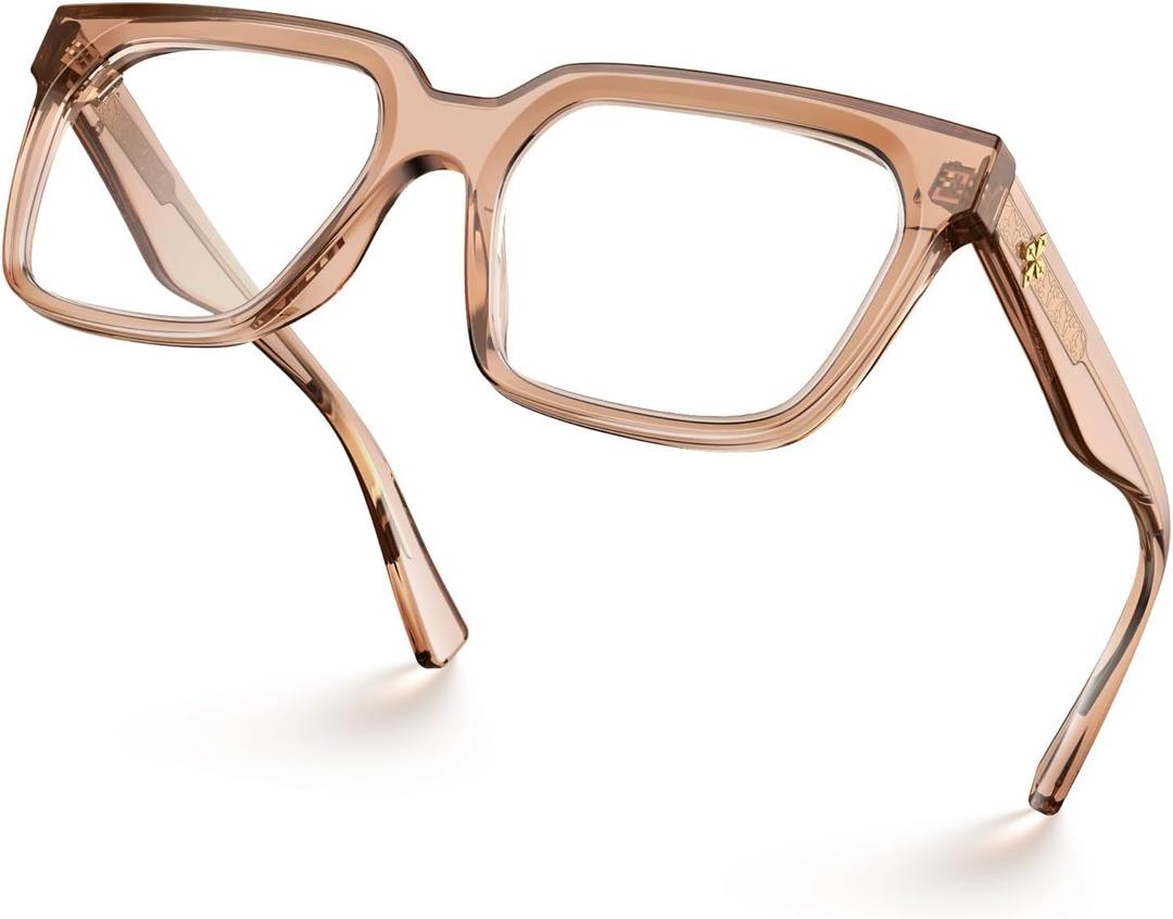 VISOONE Rectangle TR90 Blue Light Blocking Glasses Computer Eyewear with Preppy Look for Women and Men Cougar (Clear Mocha Mousse)