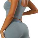 LICOBOD Casual Workout Sets 2 Piece Outfits for Women Ribbed Crop Tank Top High Waist Yoga Leggings Lounge Wear Tracksuit