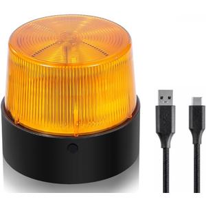 LE228 (Mini) Amber LED USB Rechargeable Strobe Beacon | Selectable Rotation & Flash Modes | Strong Magnetic Base for Car Truck Emergency Construction | Energy Class A++