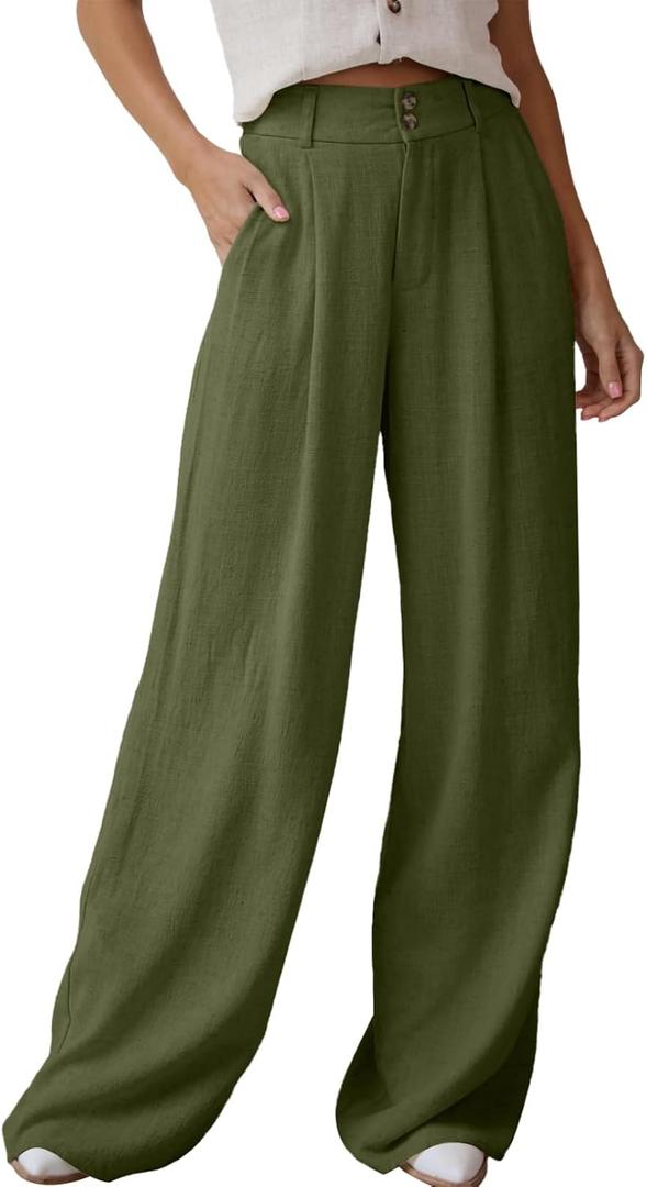 Dokotoo Women's Casual Loose Wide Leg Linen Pants (Green, M)