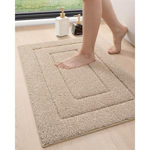 DEXI Bathroom Rug 24x16, Non Slip Washable Bath Mat for Shower Floor, Absorbent Soft Bathmat with Rubber Backing, Quick Dry Microfiber Carpet, Beige