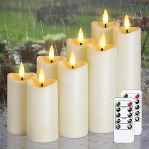 Waterproof Flameless 2.2" x4" 4" 5" 5" 6" 6" 7" 7" Pillar Candles with Remote Control and Timer, LED Ivory Battery Operated Plastic Wave-Shaped Design Pack of 8 Outdoor Flickering