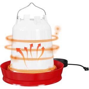 Heated Chicken Waterer, 3-Gallon Large Chicken Water Heater, All-Weather Poultry Drinker with Thermostatic Control for Winter - Automatic Heated Waterer for Chickens, Ducks, Geese, Turkeys (Red)