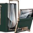 for Samsung Galaxy Z Fold 6 Phone Case,Luxury Premier Genuine Leather,Full Body Hinge Protection,Built-in Screen Protector,Kickstand Slim Protective Cover for Galaxy ZFold 6 (Green)