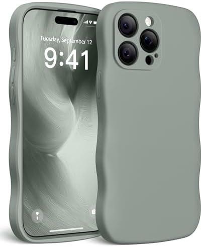 SuydanBox Magnetic for iPhone 15 Pro Max Case, [Full Camera Protection][Compatible with MagSafe] Cute Wave Frame Silicone Shockproof Protective Phone Case for iPhone 15 Pro Max 6.7",Calke Green