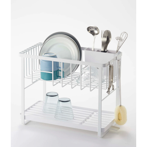 GSlife Narrow Dish Drying Rack  Expandable Small Dish Rack for Kitchen Counter, 2 Tier Adjustable Capacity (15.7''20.7''L) Dish Drainer Rack with Removable Cutlery Holder, White