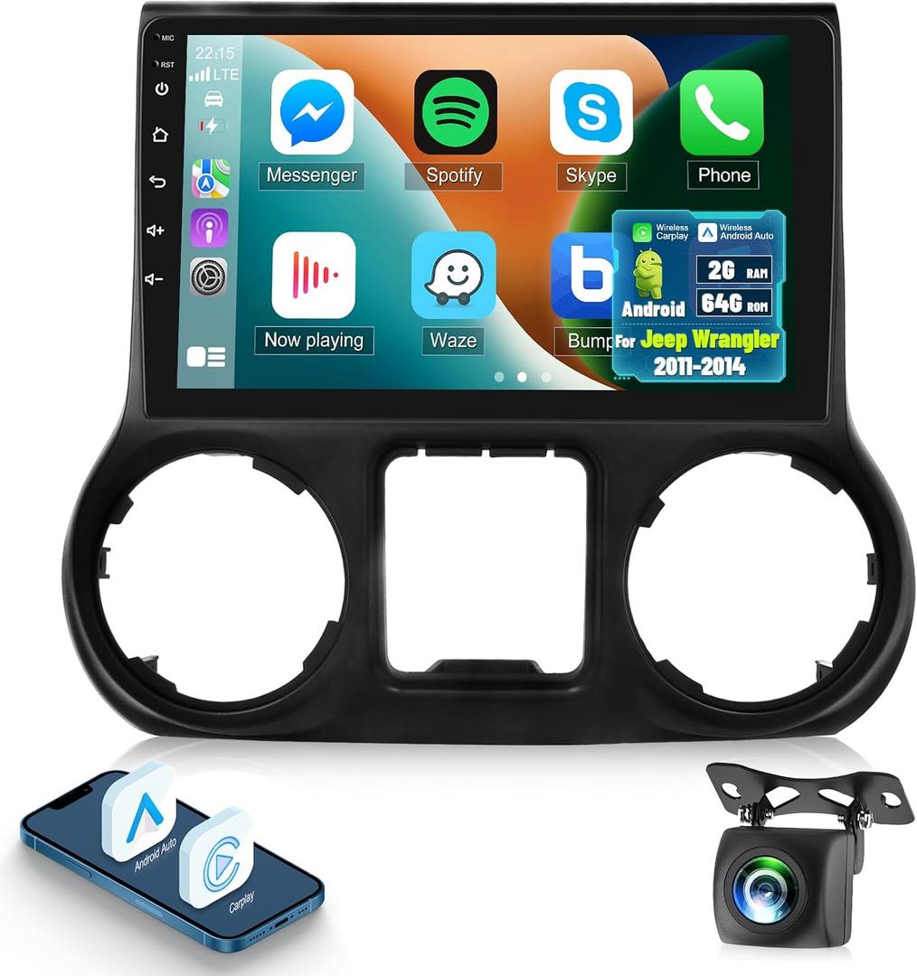 2G+64G Radio for Jeep Wrangler 2011 2012 2013 2014, 10.1 inch Android Touch Screen Wrangler Car Stereo, Carplay/Android Auto/Bluetooth/EQ Audio/SWC
