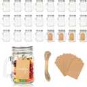 4 oz Small Mason Jar Mugs with Handle, 24 Pack Mini Glass Jars with Airtight Metal Lids, Empty Glass Mugs with Kraft Paper Gift Tag for Party Wedding Favor