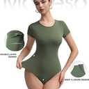 Women's Double-Lined Round Neck Short Sleeve Bodysuit Stretchy T-Shirt Body Suits Basic Tops for 2026 Summer Wear (Green)