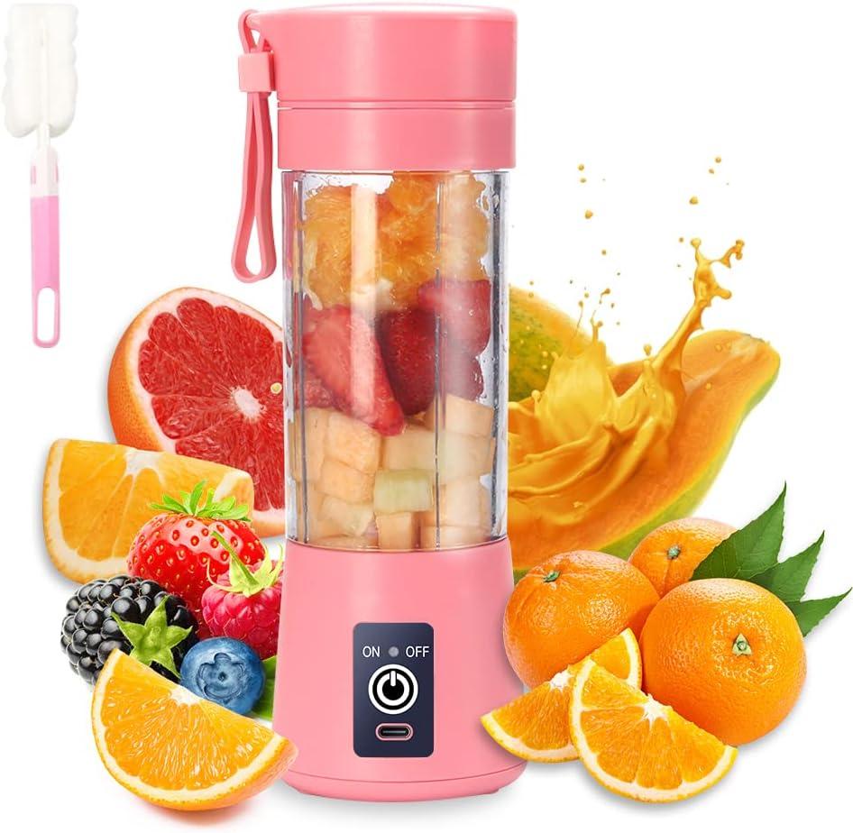 Portable Blender Cup, Electric USB Juicer, Mini Blender For Shakes and Smoothies, juice,380ml, Six Blades Great for Mixing, pink