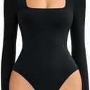 Avidlove Women's Long Sleeve Bodysuit Double Lined Square Neck Body Suit Tops Snap Closure Soft Large