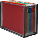 MaxGear Hanging File Organizer for Letter Size Folders, Metal Mesh File Holder with Handles, Portable Filing Crate Storage Box, Black