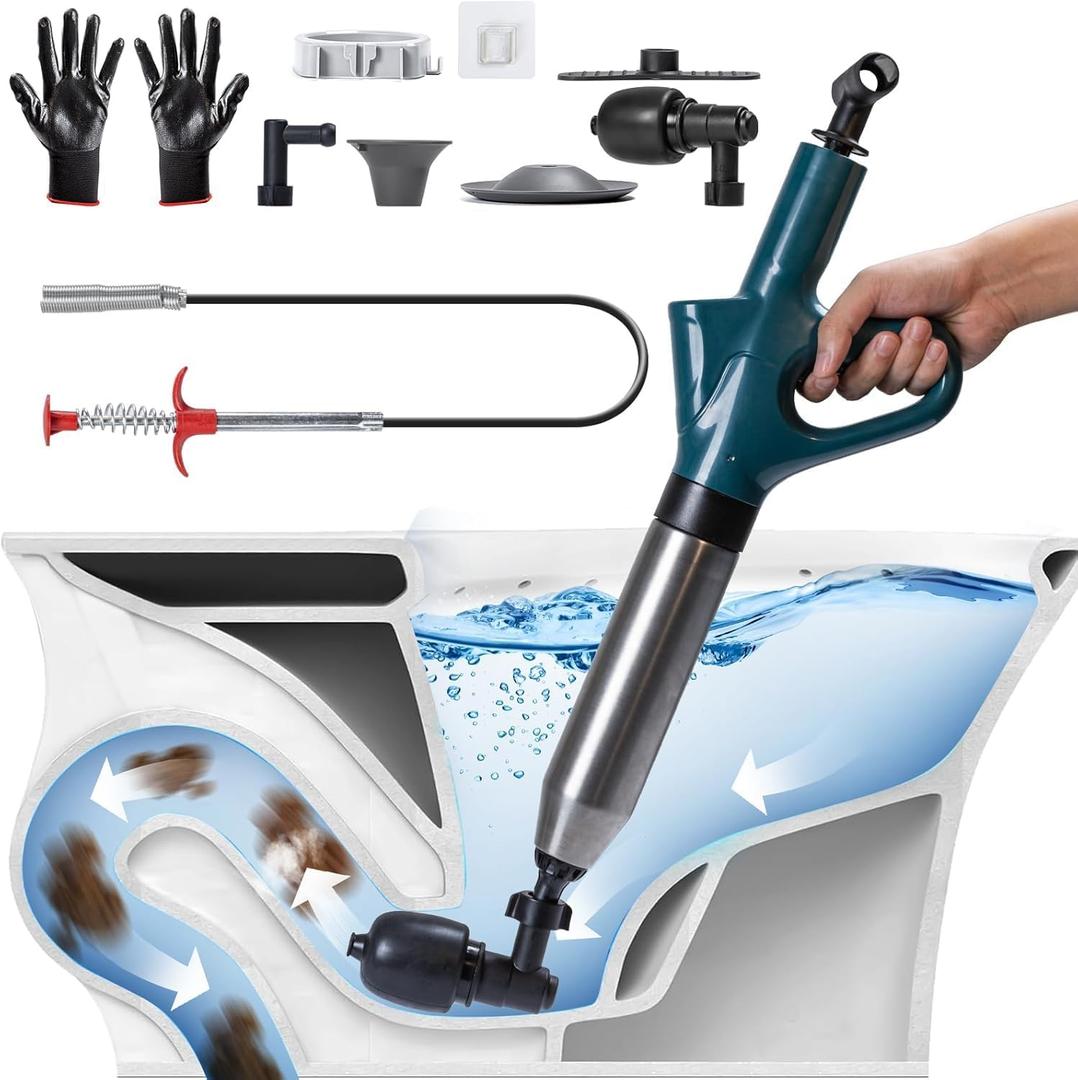 Toilet Plunger Drain Clog Remover, High-Pressure Drain Unclogger - Air Plunger with Real -Time Barometer, Stainless Steel Toilet Unclogger for Clogged Bathroom, Sink, Kitchen Clogged