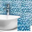 LSDECO 5 Sheets Glass Mosaic Tiles Backsplash, Pool Tiles, 12" x 12" Kitchen Backsplash Tile, Glass Tiles for Bathroom Border Shower Wall (5 Sq.Ft Azure) (5 Sheets (5 Sqft), Azure)