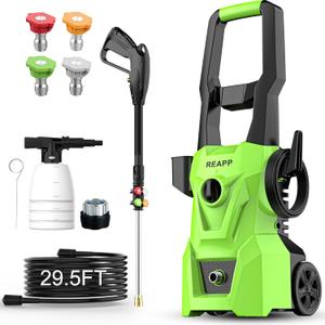 Electric Washer,Foam Cannon,4 Quick Connect Nozzles,Power Washer 3000 PSI 2.4 GPM,Cleaning Machine for Cars/Fences/Driveways/Patios/Home (Green)